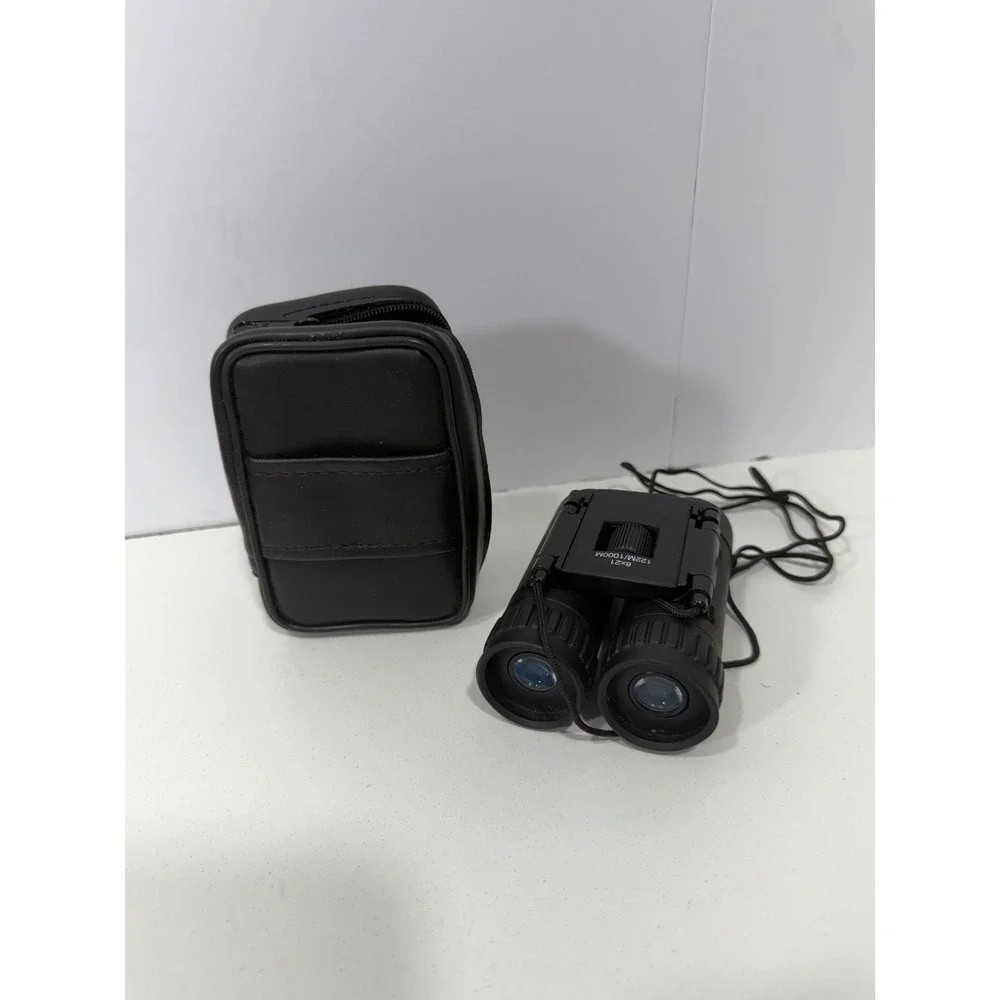 Compact 8x21 Folding Binoculars Black‎ 122M/1000M with Zippered Carrying Case